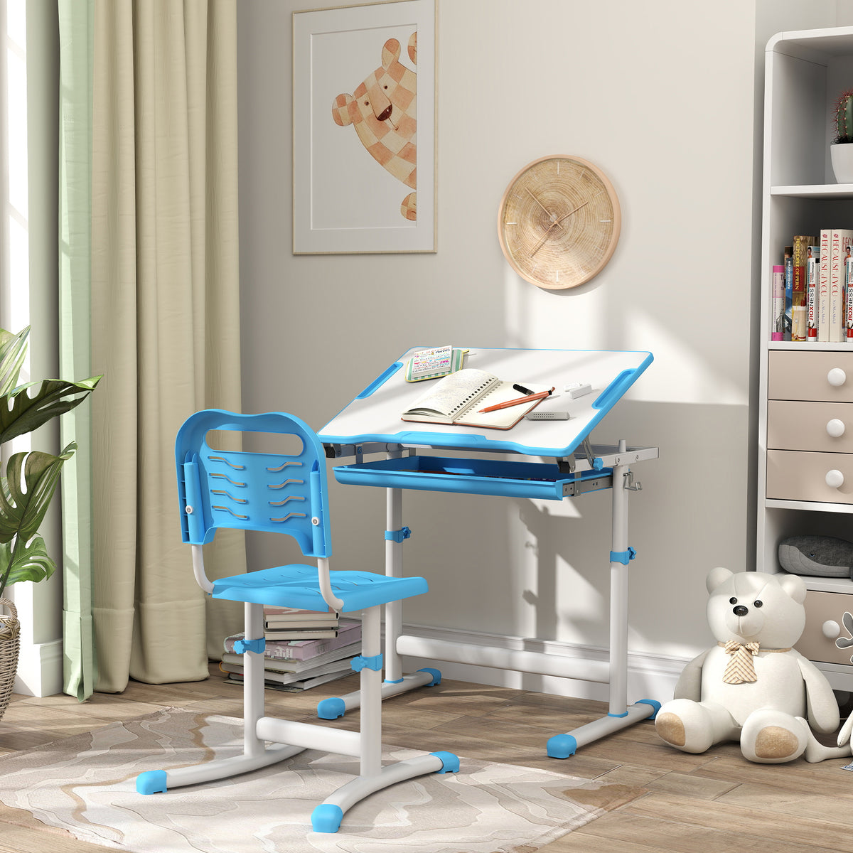 Kids Height Adjustable Study Desk and Chair Set-Toys & Games > Toddler & Kids Furniture > Kids Desk Sets-DECOROLALA
