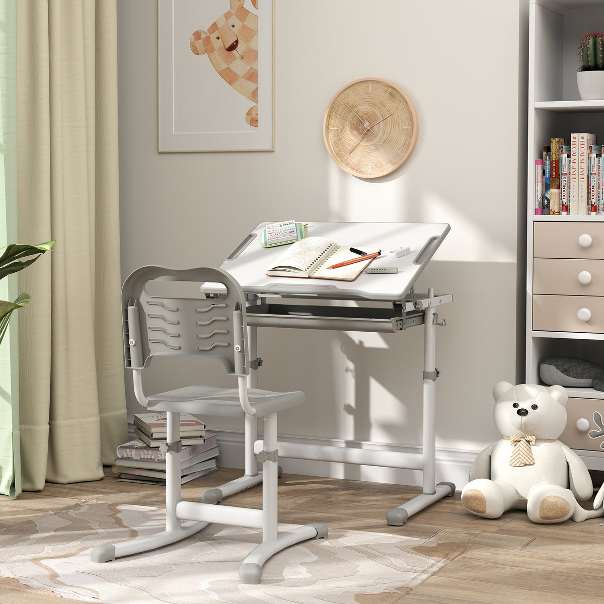 Kids Height Adjustable Study Desk and Chair Set-Toys & Games > Toddler & Kids Furniture > Kids Desk Sets-DECOROLALA