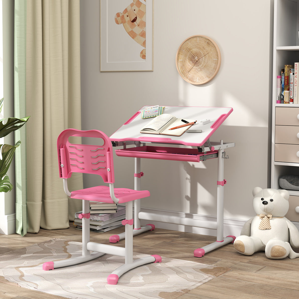 Kids Height Adjustable Study Desk and Chair Set-Toys & Games > Toddler & Kids Furniture > Kids Desk Sets-DECOROLALA