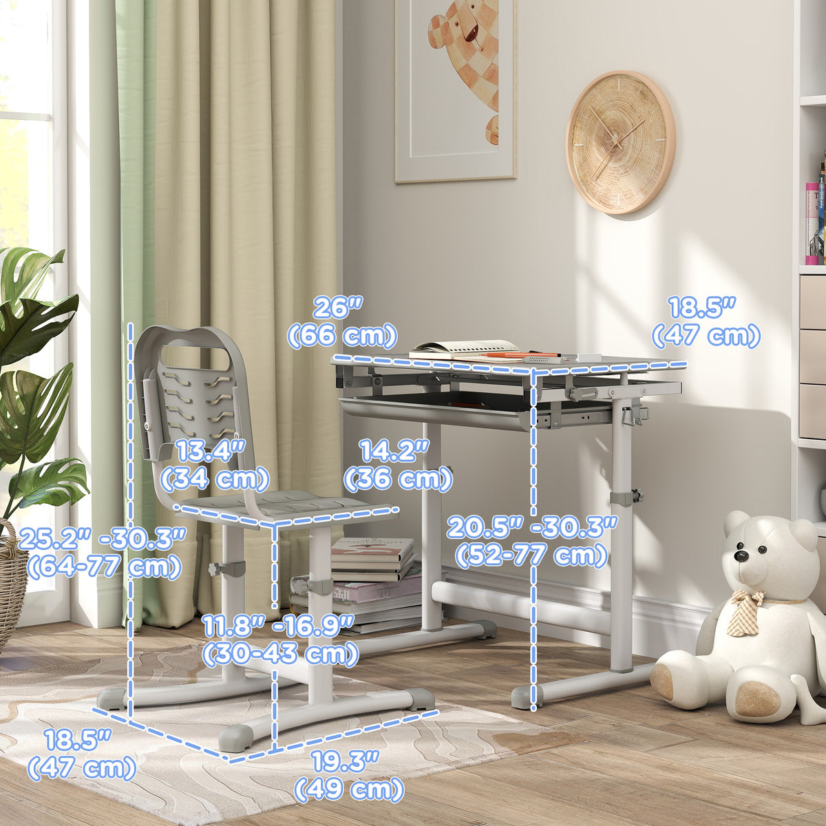 Kids Height Adjustable Study Desk and Chair Set-Toys & Games > Toddler & Kids Furniture > Kids Desk Sets-DECOROLALA