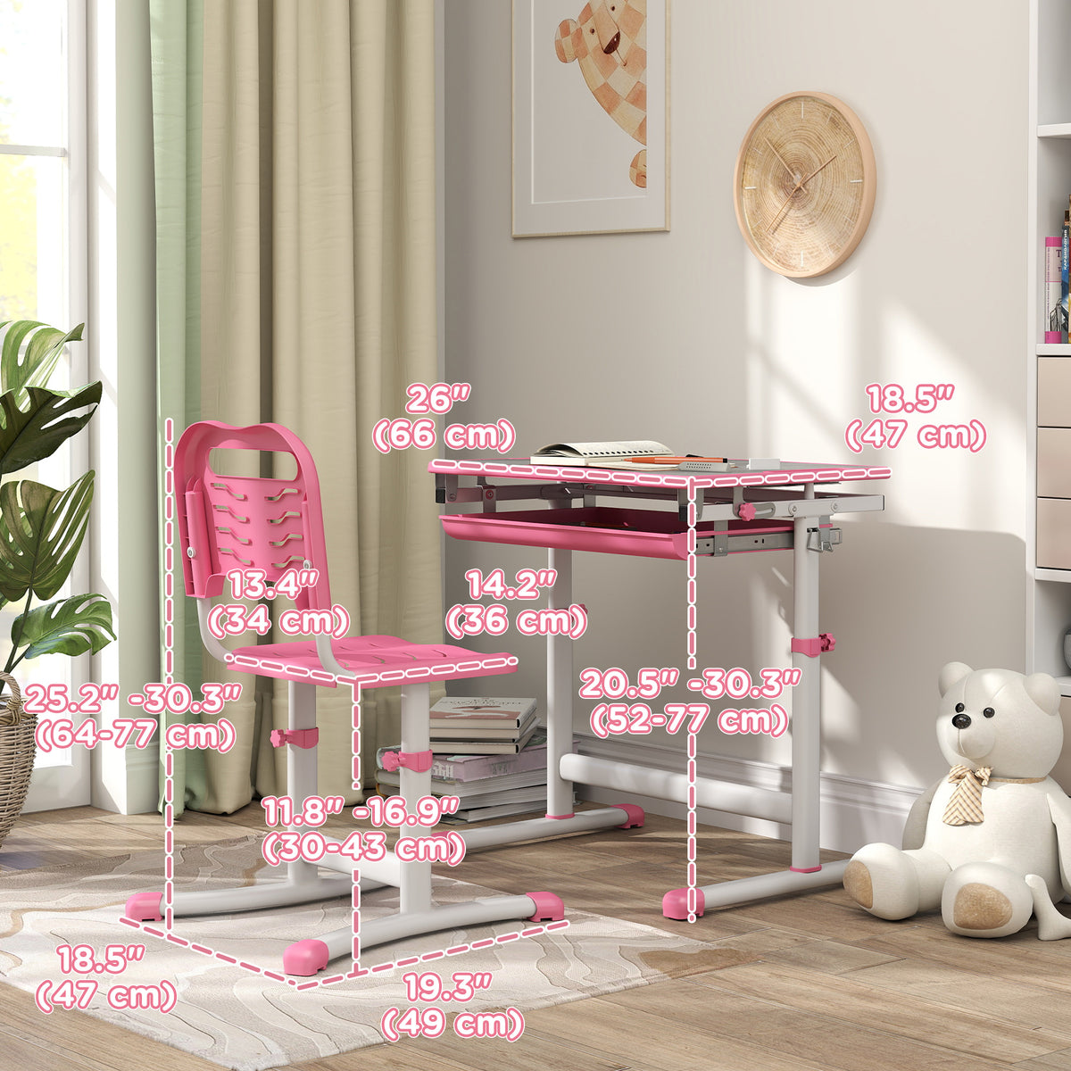 Kids Height Adjustable Study Desk and Chair Set-Toys & Games > Toddler & Kids Furniture > Kids Desk Sets-DECOROLALA