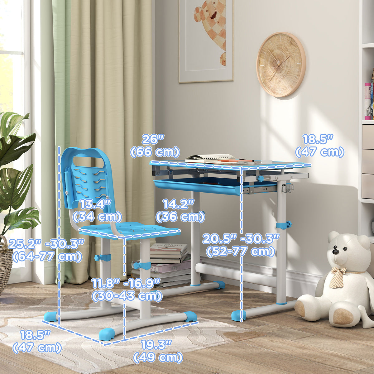 Kids Height Adjustable Study Desk and Chair Set-Toys & Games > Toddler & Kids Furniture > Kids Desk Sets-DECOROLALA
