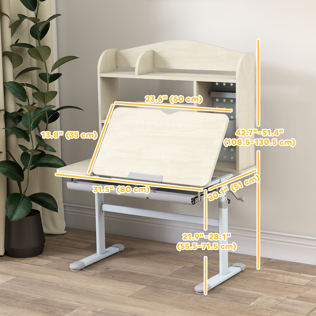 Kids Height Adjustable Study Desk with Tilted Desktop & Storage-Toys & Games > Toddler & Kids Furniture > Kids Desk Sets-DECOROLALA