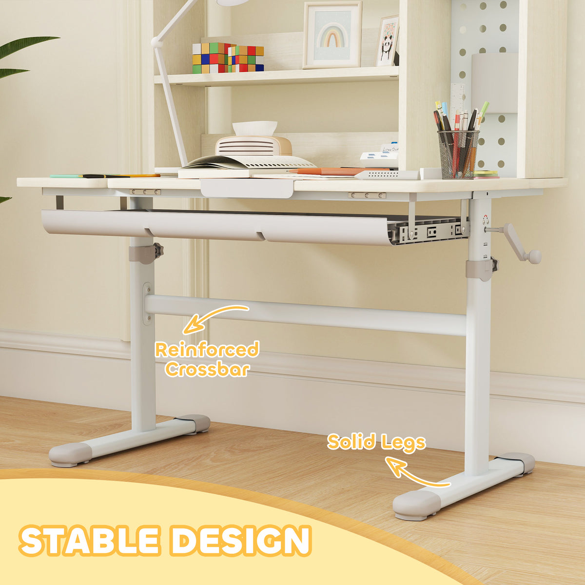 Kids Height Adjustable Study Desk with Tilted Desktop & Storage-Toys & Games > Toddler & Kids Furniture > Kids Desk Sets-DECOROLALA