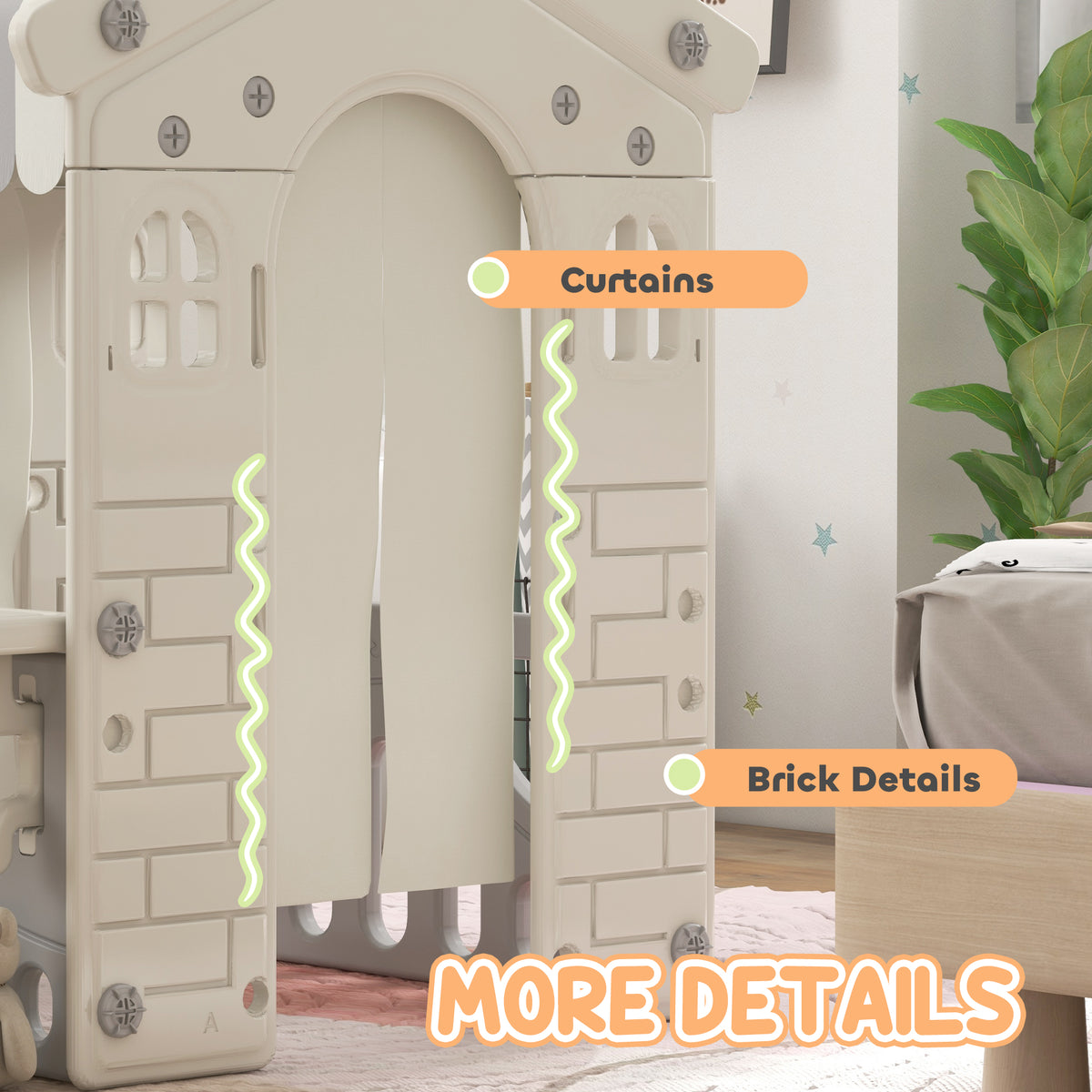 Kids Indoor Playhouse - Cream Cottage with Serving Station-Toys & Games > Kids Outdoor Play-DECOROLALA