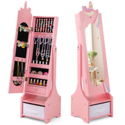Kids Jewelry Armoire Cabinet with Storage and 2 Tilt Angles-Pink-Kids Makeup Vanities-DECOROLALA