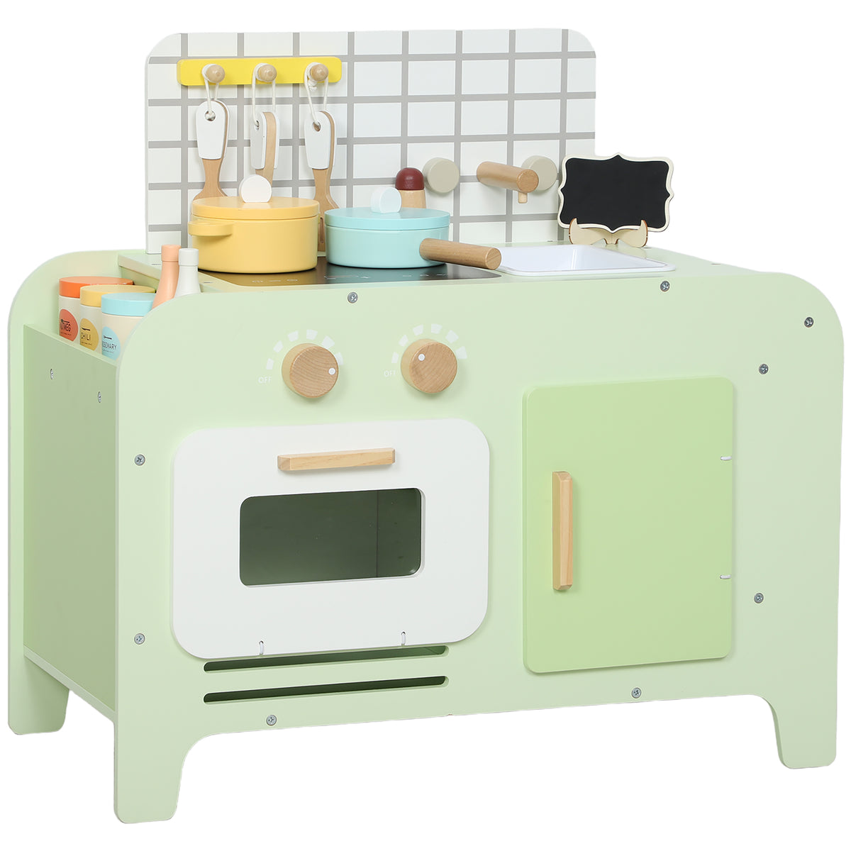 Kids Kitchen Playset with 15 Accessories, Microwave Oven, Cabinets, for Boys and Girls Ages 3+, Green-Toys & Games > Baby & Toddler Toys > Toy Playsets > Play Kitchen-DECOROLALA