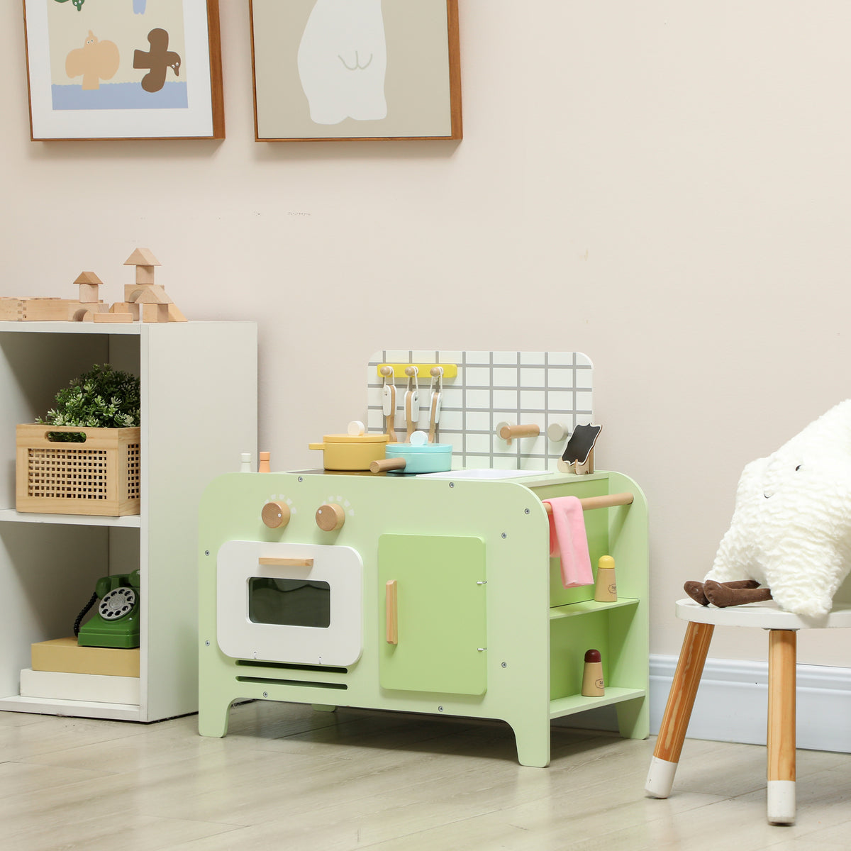 Kids Kitchen Playset with 15 Accessories, Microwave Oven, Cabinets, for Boys and Girls Ages 3+, Green-Toys & Games > Baby & Toddler Toys > Toy Playsets > Play Kitchen-DECOROLALA