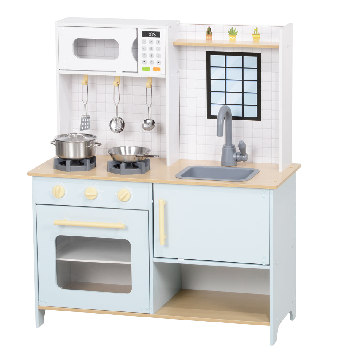 Pretend Play Kitchen, Kids Kitchen Playset with Stove Microwave Oven, Turning Knobs, Cooking Accessories-Toys & Games > Baby & Toddler Toys > Toy Playsets > Play Kitchen-DECOROLALA