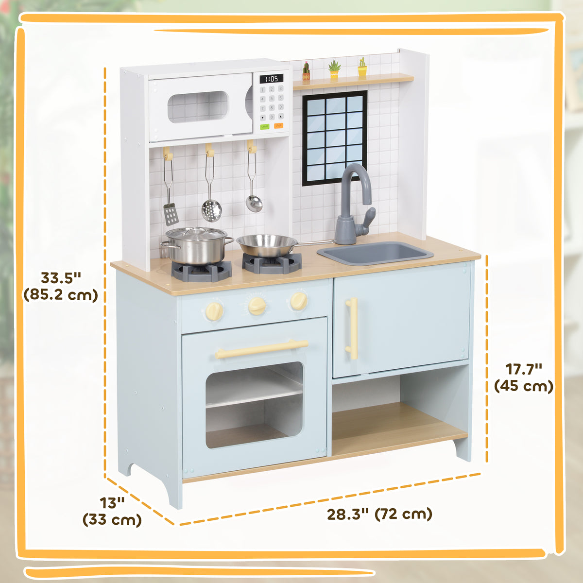 Pretend Play Kitchen, Kids Kitchen Playset with Stove Microwave Oven, Turning Knobs, Cooking Accessories-Toys & Games > Baby & Toddler Toys > Toy Playsets > Play Kitchen-DECOROLALA