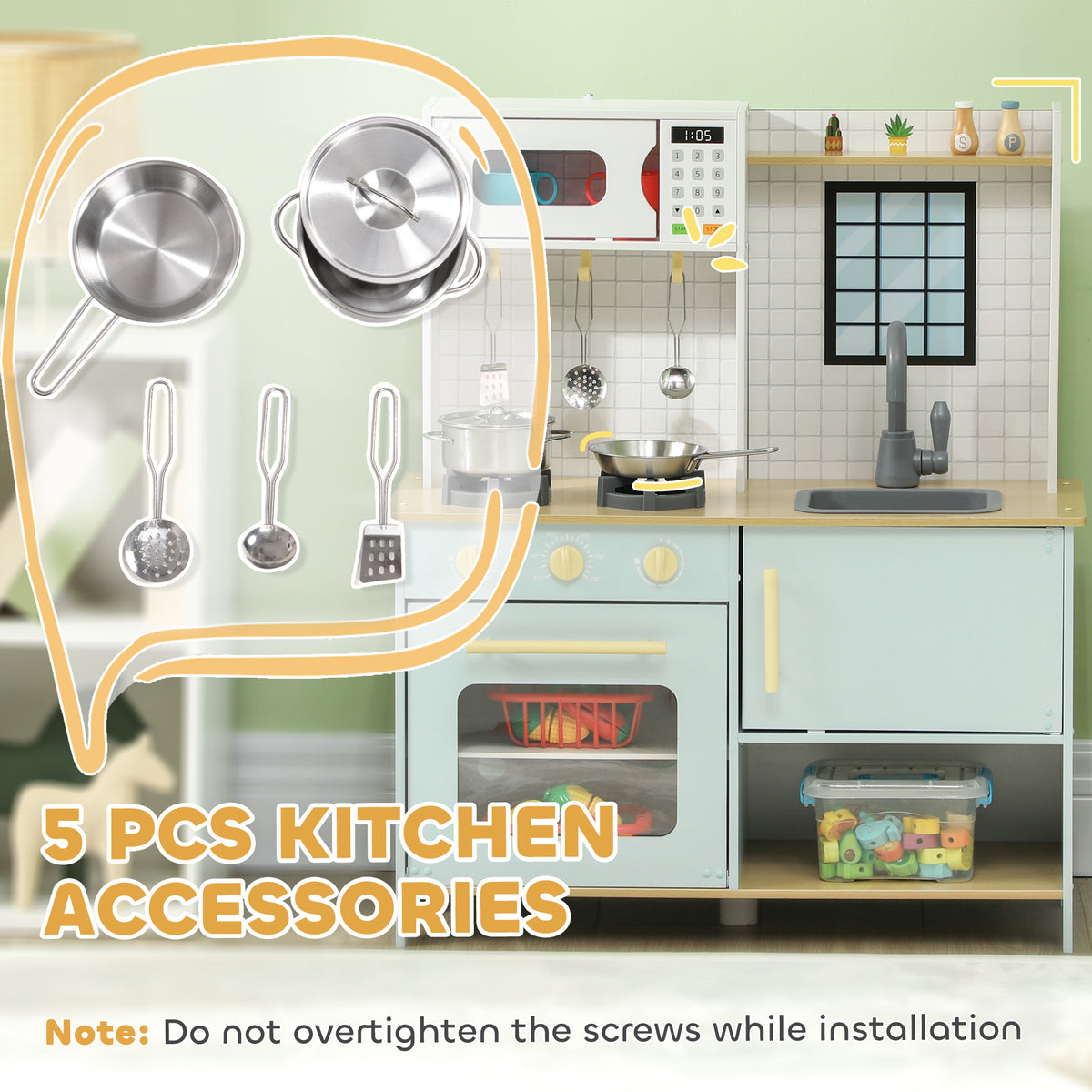 Pretend Play Kitchen, Kids Kitchen Playset with Stove Microwave Oven, Turning Knobs, Cooking Accessories-Toys & Games > Baby & Toddler Toys > Toy Playsets > Play Kitchen-DECOROLALA
