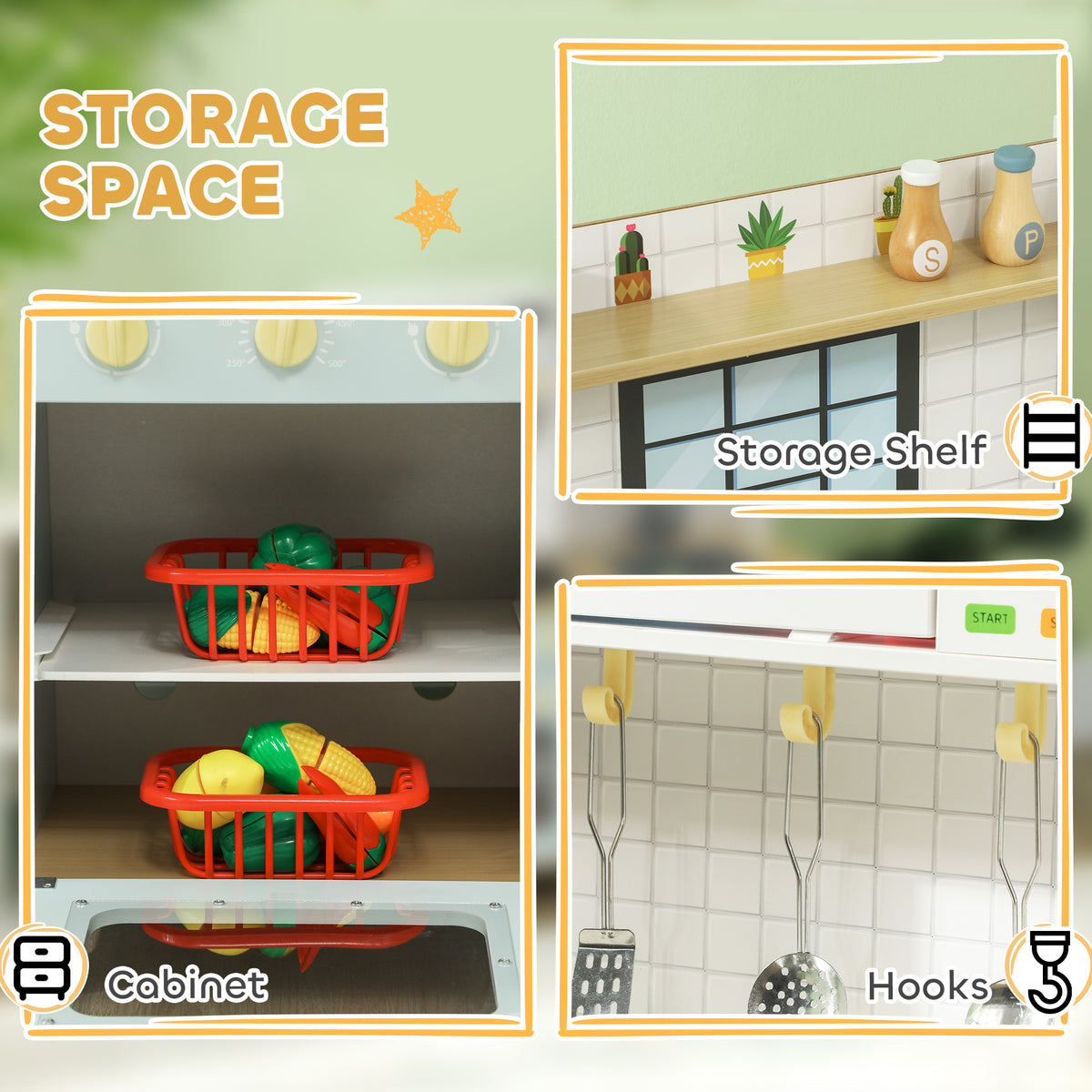 Pretend Play Kitchen, Kids Kitchen Playset with Stove Microwave Oven, Turning Knobs, Cooking Accessories-Toys & Games > Baby & Toddler Toys > Toy Playsets > Play Kitchen-DECOROLALA