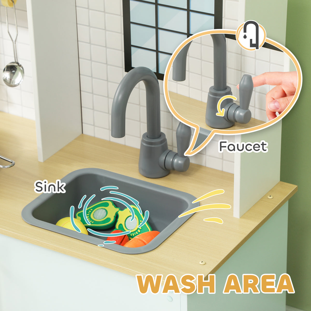 Pretend Play Kitchen, Kids Kitchen Playset with Stove Microwave Oven, Turning Knobs, Cooking Accessories-Toys & Games > Baby & Toddler Toys > Toy Playsets > Play Kitchen-DECOROLALA