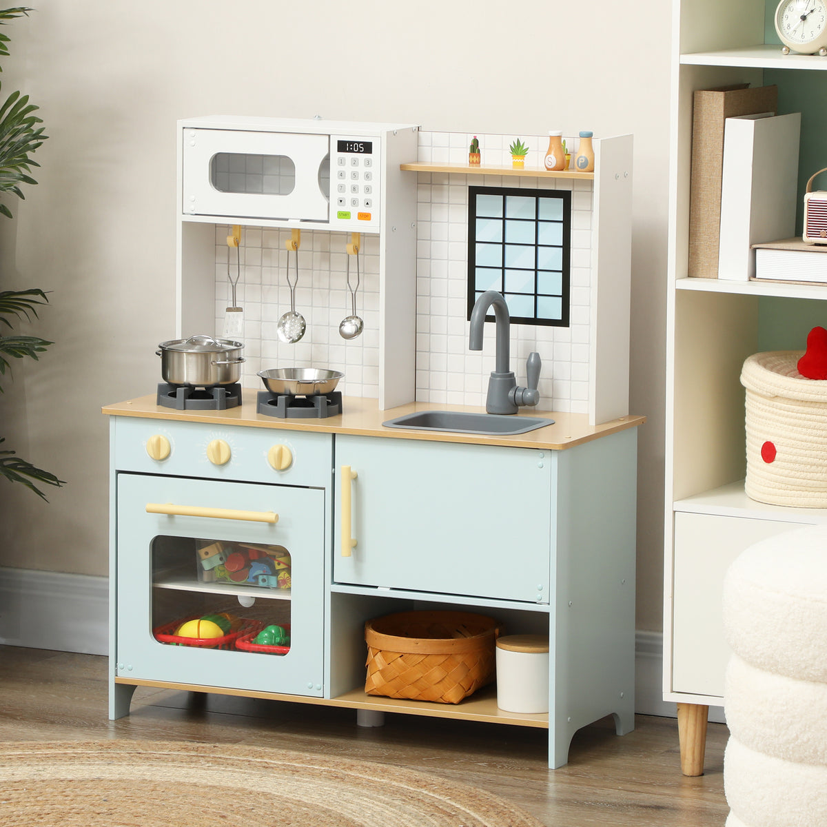 Pretend Play Kitchen, Kids Kitchen Playset with Stove Microwave Oven, Turning Knobs, Cooking Accessories-Toys & Games > Baby & Toddler Toys > Toy Playsets > Play Kitchen-DECOROLALA