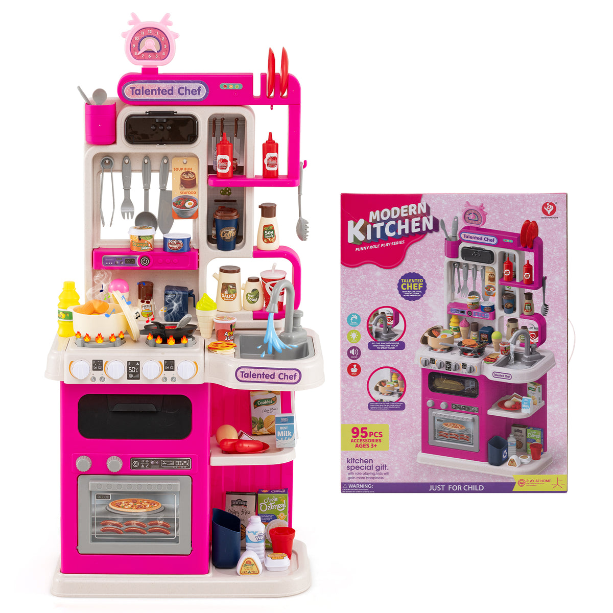 Kids Kitchen Playset Pretend Play Kitchen with Realistic Sounds and Lights