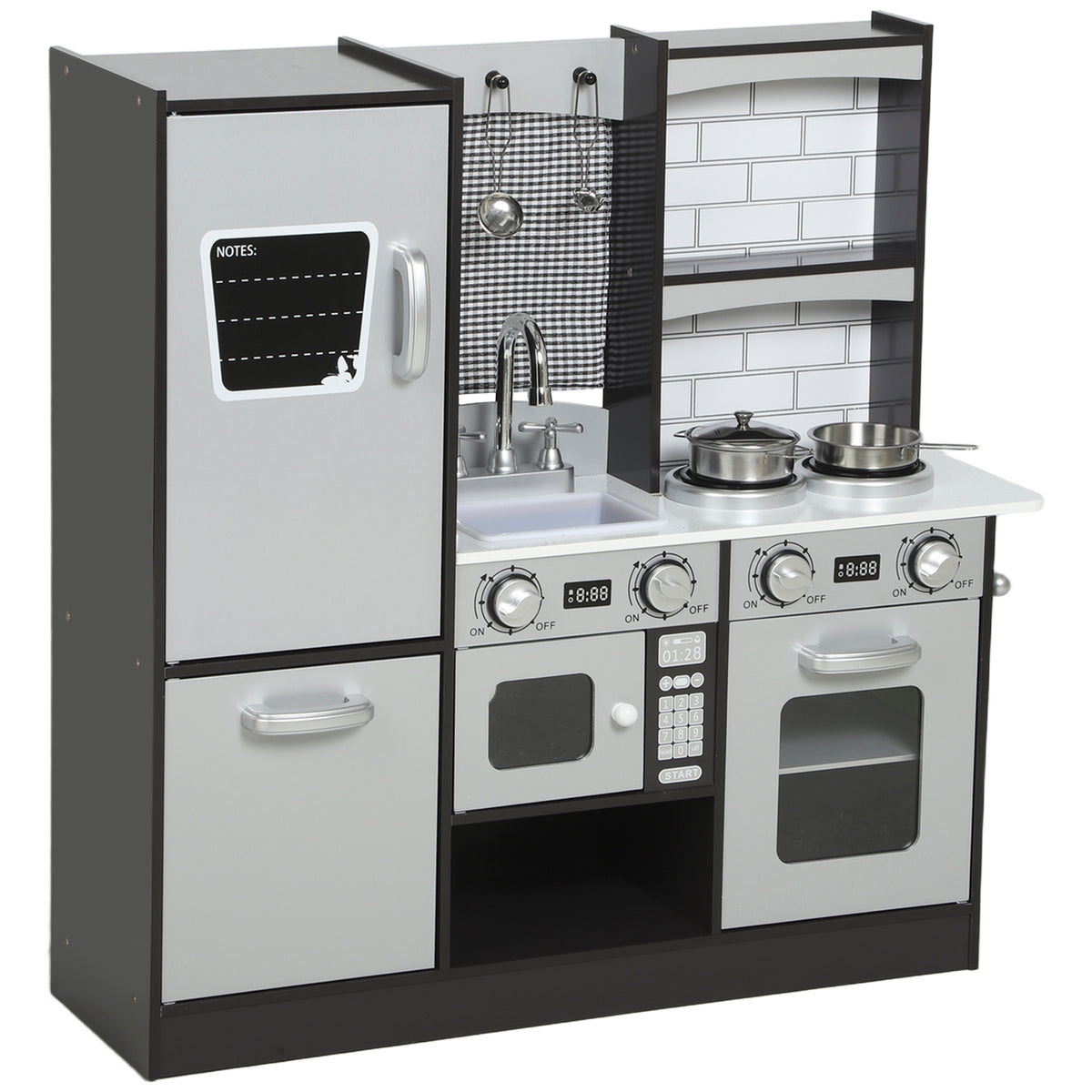 Play Kitchen for Kids, Pretend Kids Kitchen Playset with Switch Knob Sound, Accessories for Ages 3-8 Years, Dark Brown-Toys & Games > Baby & Toddler Toys > Toy Playsets > Play Kitchen-DECOROLALA