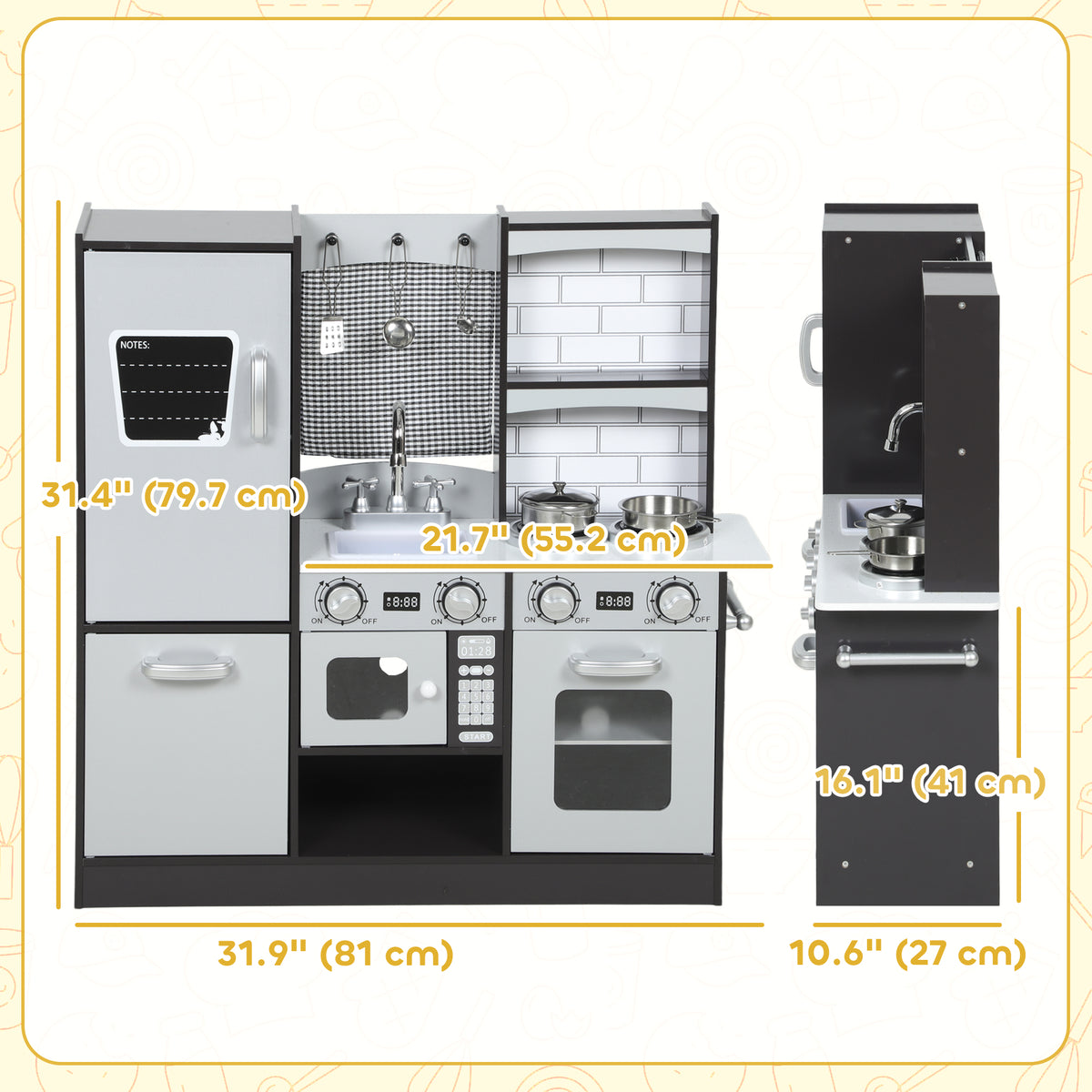 Play Kitchen for Kids, Pretend Kids Kitchen Playset with Switch Knob Sound, Accessories for Ages 3-8 Years, Dark Brown-Toys & Games > Baby & Toddler Toys > Toy Playsets > Play Kitchen-DECOROLALA