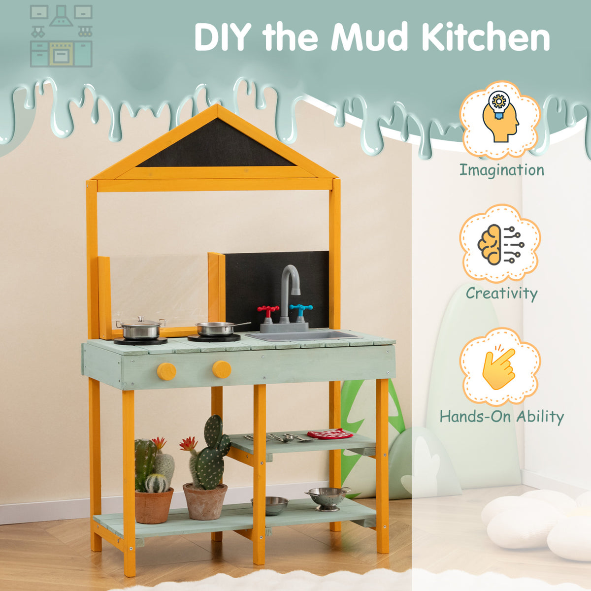 Kids Kitchen Playset with Root Viewer Planter and Rotatable Faucet