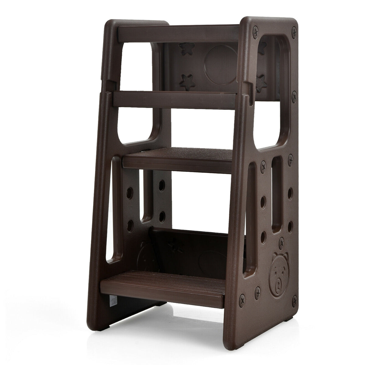 Kids Kitchen Step Stool with Double Safety Rails -Brown-Toddler & Kids Furniture-DECOROLALA