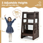 Kids Kitchen Step Stool with Double Safety Rails -Brown-Toddler & Kids Furniture-DECOROLALA