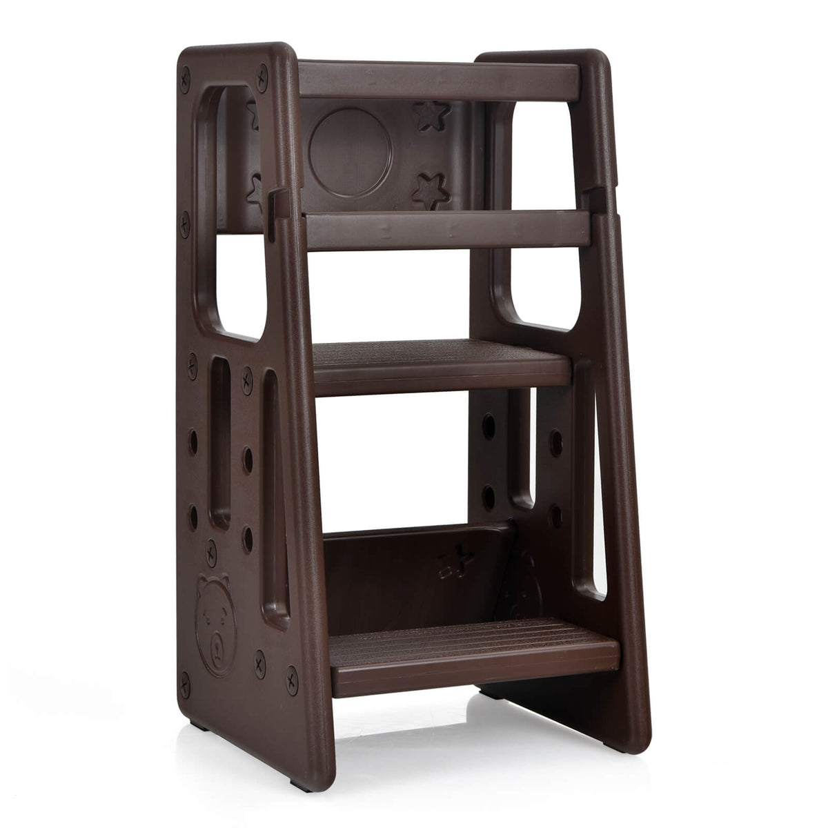 Kids Kitchen Step Stool with Double Safety Rails -Brown-Toddler & Kids Furniture-DECOROLALA