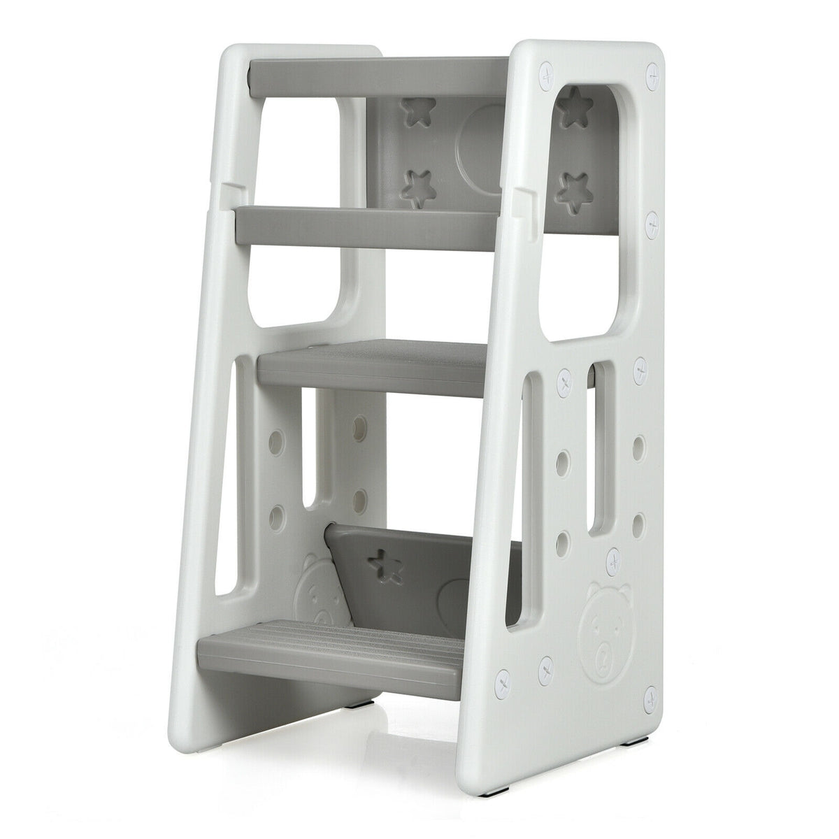 Kids Kitchen Step Stool with Double Safety Rails -Gray-Toddler & Kids Furniture-DECOROLALA