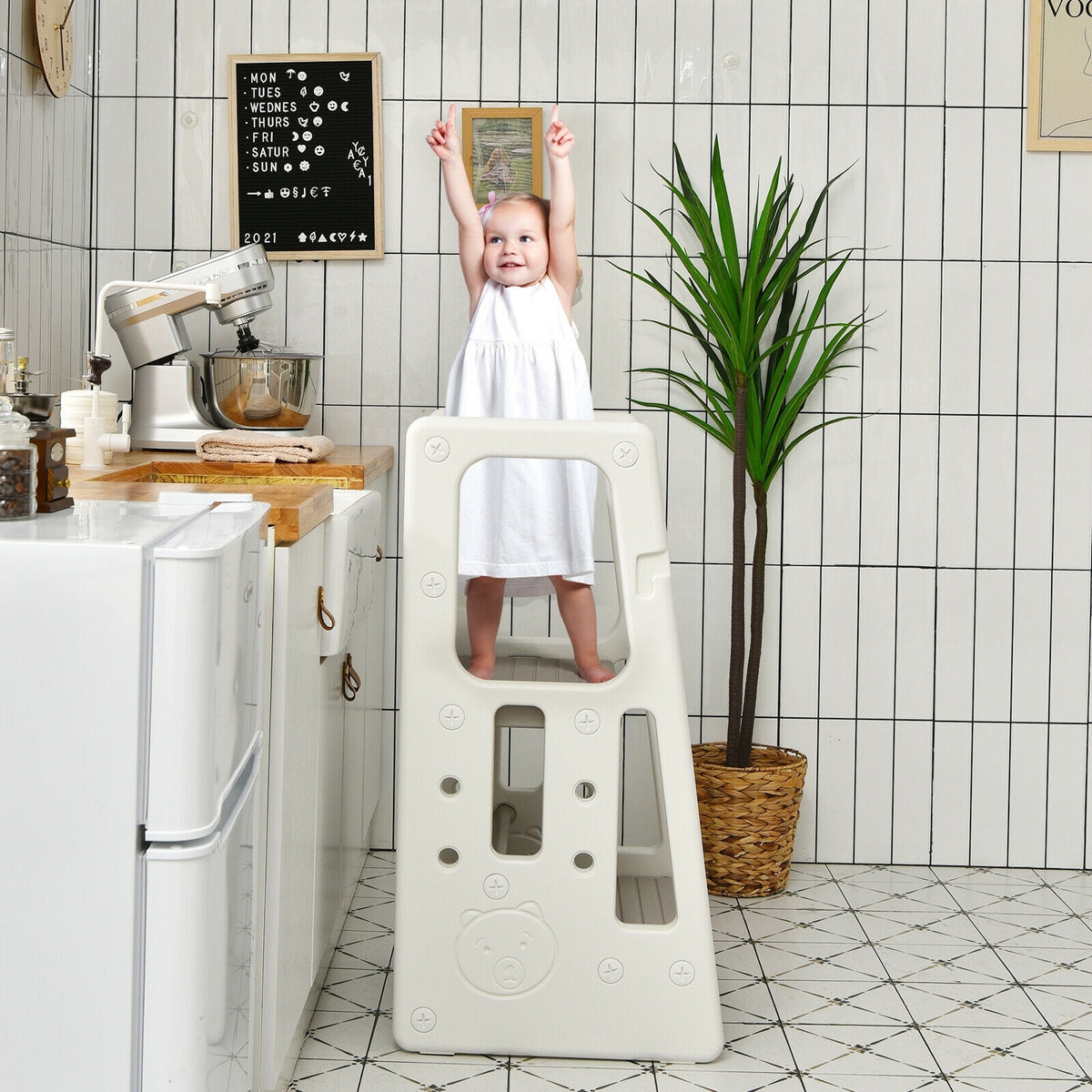 Kids Kitchen Step Stool with Double Safety Rails -Gray-Toddler & Kids Furniture-DECOROLALA