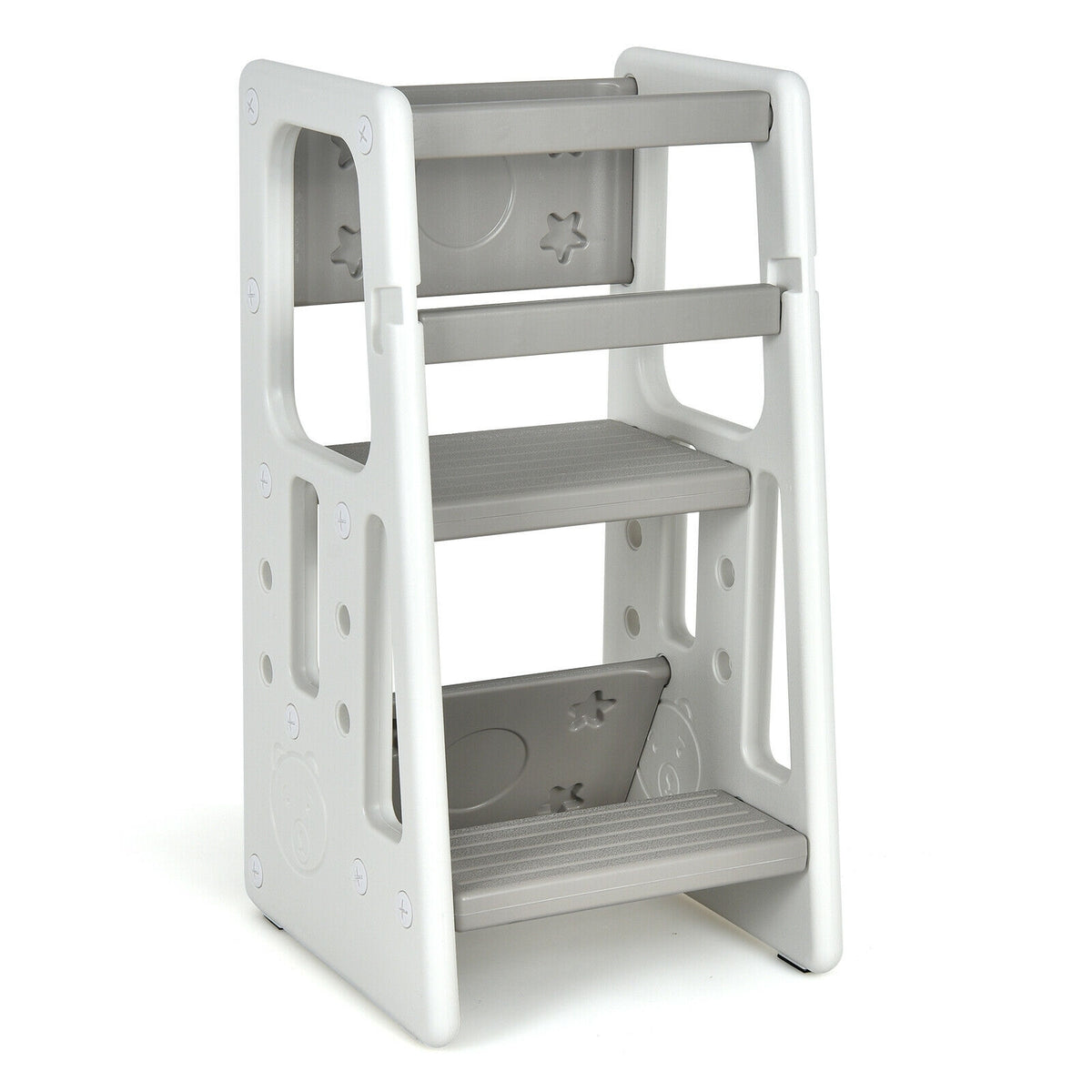 Kids Kitchen Step Stool with Double Safety Rails -Gray-Toddler & Kids Furniture-DECOROLALA