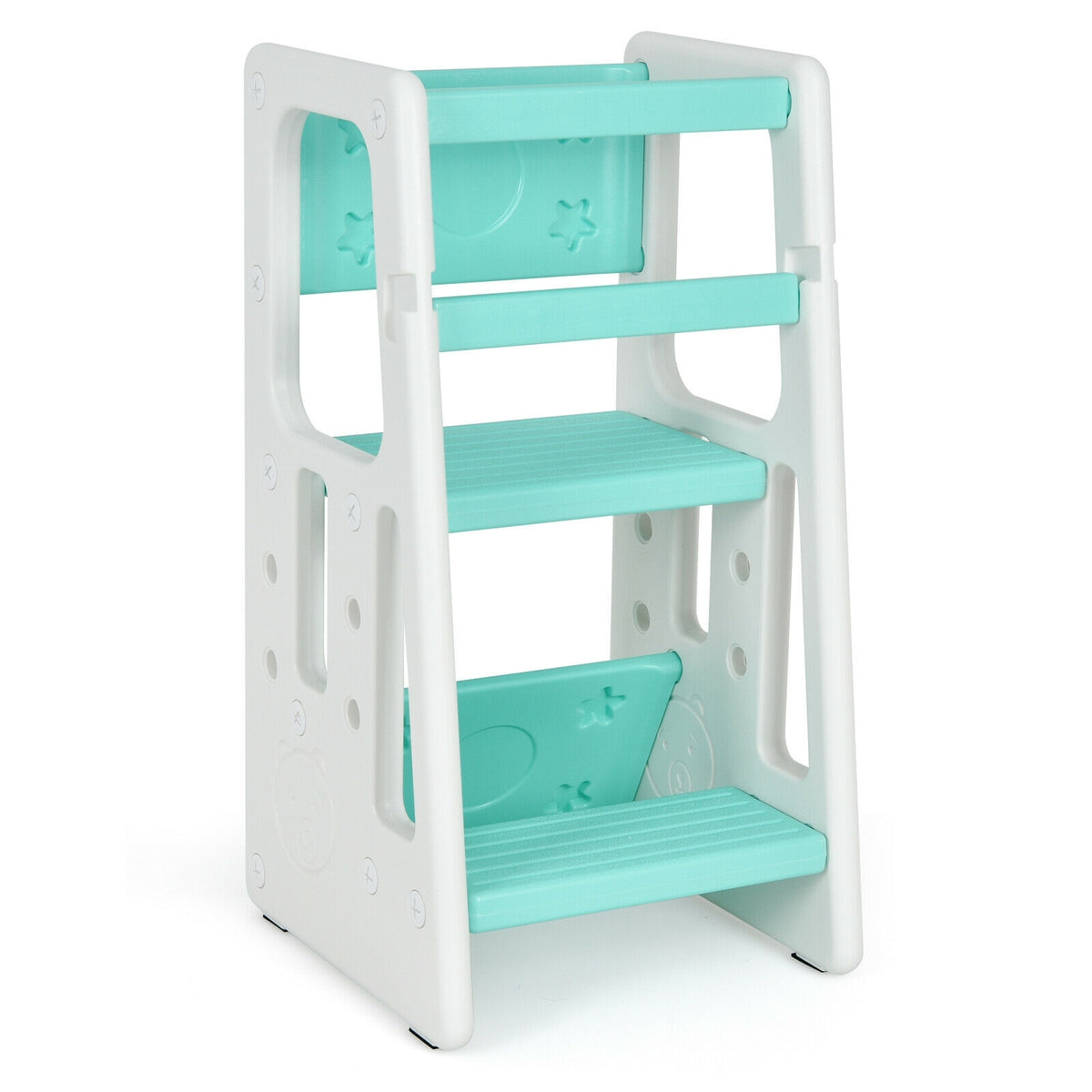 Kids Kitchen Step Stool with Double Safety Rails -Green-Toddler & Kids Furniture-DECOROLALA