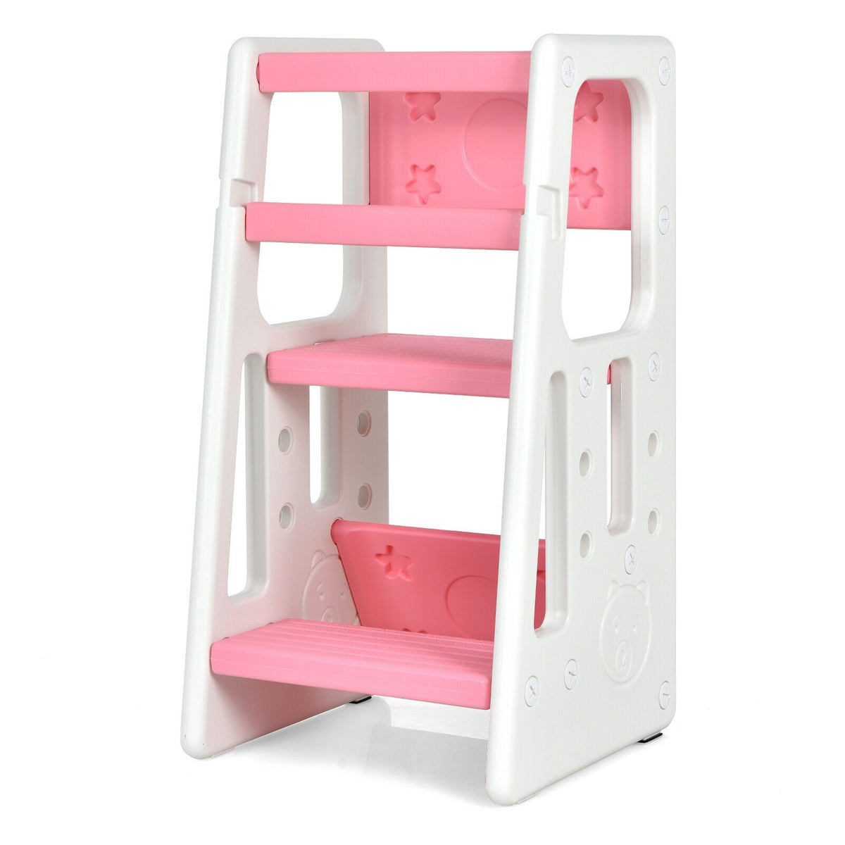 Kids Kitchen Step Stool with Double Safety Rails -Pink-Toddler & Kids Furniture-DECOROLALA