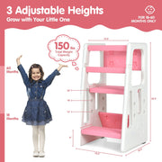 Kids Kitchen Step Stool with Double Safety Rails -Pink-Toddler & Kids Furniture-DECOROLALA