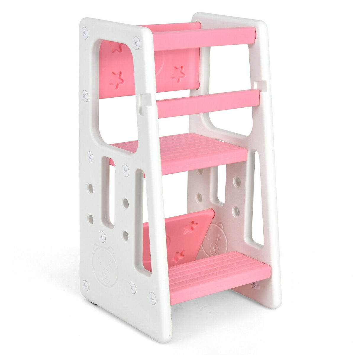 Kids Kitchen Step Stool with Double Safety Rails -Pink-Toddler & Kids Furniture-DECOROLALA