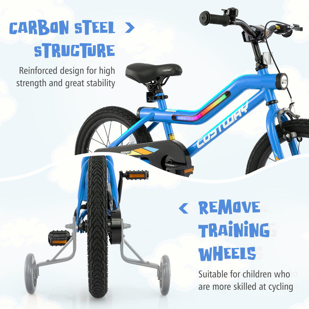 Kids LED Lighted Bike with Training Wheels - 16"/18" Carbon Steel-Kids Bike-DECOROLALA