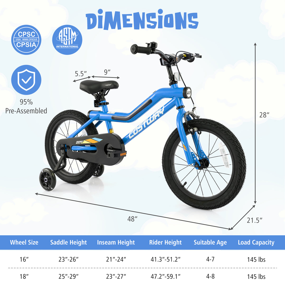 Kids LED Lighted Bike with Training Wheels - 16"/18" Carbon Steel-Kids Bike-DECOROLALA