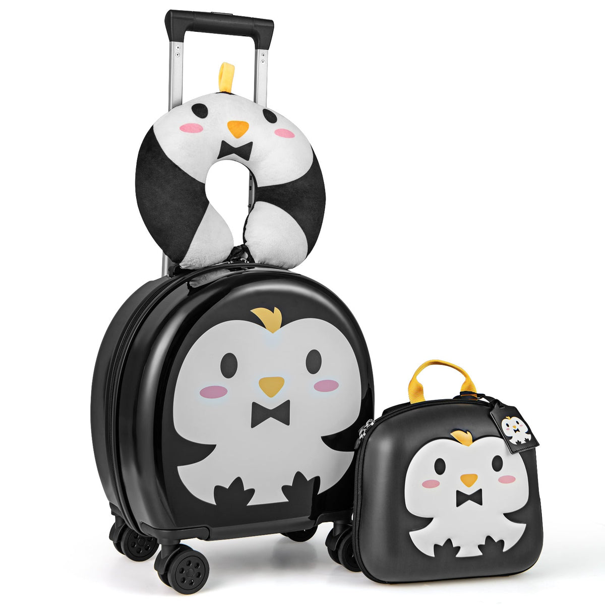 Kids Luggage Set with 14 Inches Carry-on Hardside Spinner Toddler Luggage and 10 Inches Backpack-Black-Kids Suitcases-DECOROLALA
