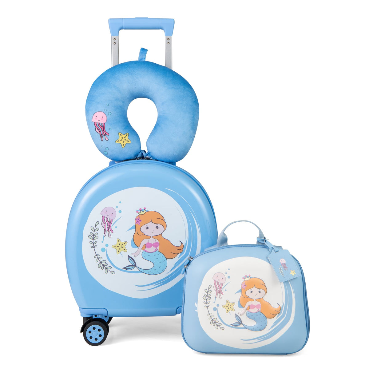 Kids Luggage Set with 14 Inches Carry-on Hardside Spinner Toddler Luggage and 10 Inches Backpack-Blue-Kids Suitcases-DECOROLALA