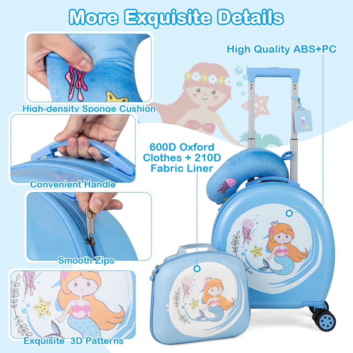 Kids Luggage Set with 14 Inches Carry-on Hardside Spinner Toddler Luggage and 10 Inches Backpack-Blue-Kids Suitcases-DECOROLALA