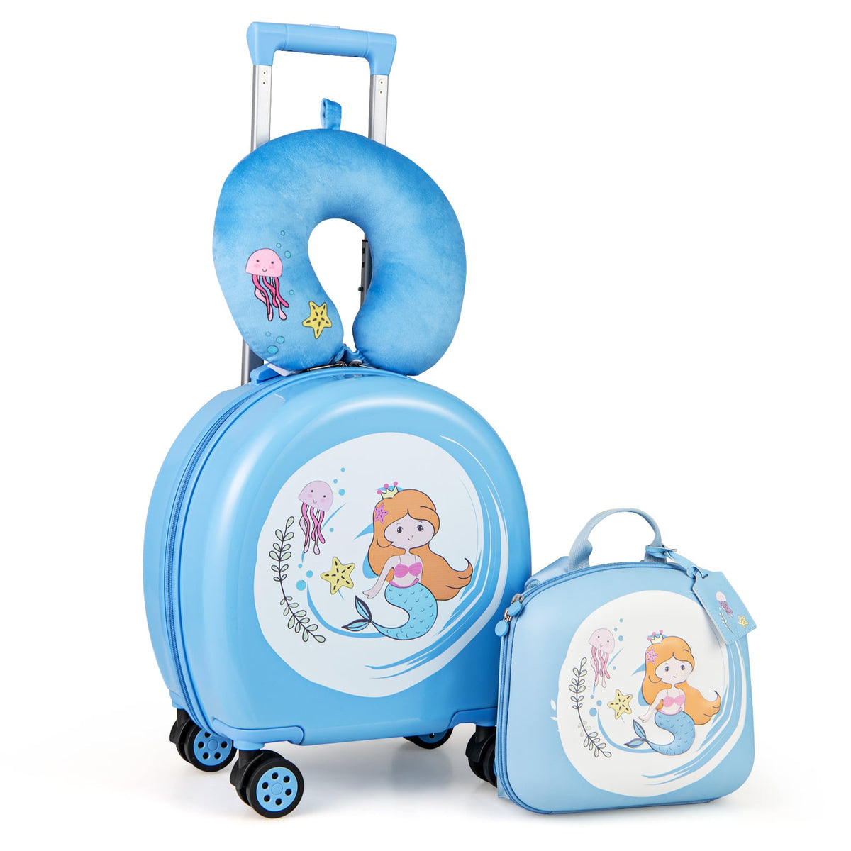 Kids Luggage Set with 14 Inches Carry-on Hardside Spinner Toddler Luggage and 10 Inches Backpack-Blue-Kids Suitcases-DECOROLALA