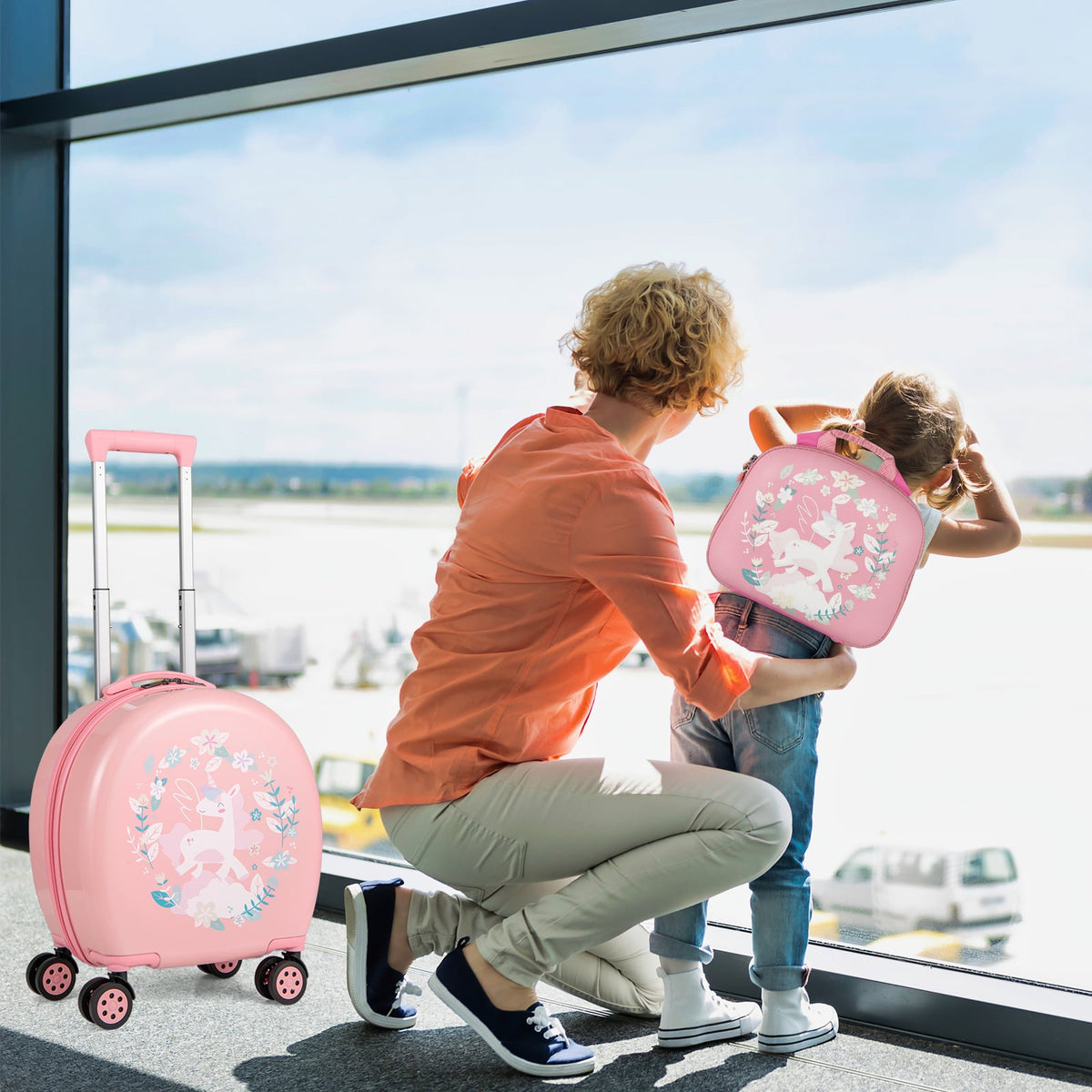 Kids Luggage Set with 14 Inches Carry-on Hardside Spinner Toddler Luggage and 10 Inches Backpack-Pink-Kids Suitcases-DECOROLALA