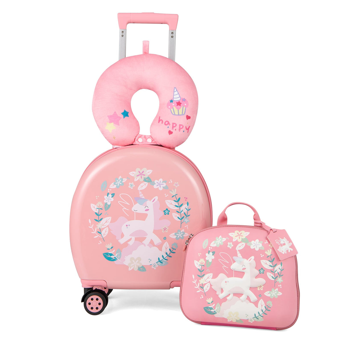 Kids Luggage Set with 14 Inches Carry-on Hardside Spinner Toddler Luggage and 10 Inches Backpack-Pink-Kids Suitcases-DECOROLALA