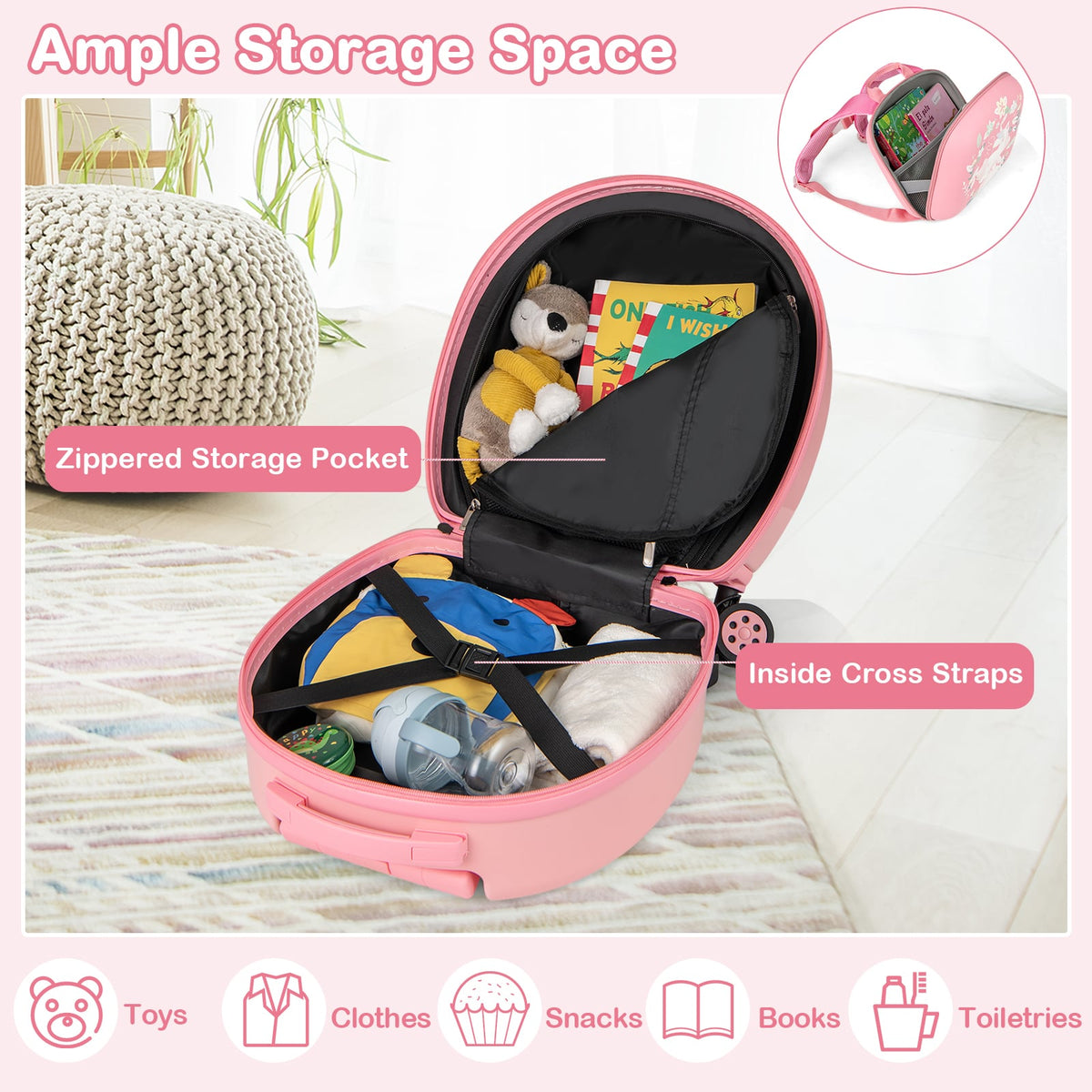 Kids Luggage Set with 14 Inches Carry-on Hardside Spinner Toddler Luggage and 10 Inches Backpack-Pink-Kids Suitcases-DECOROLALA
