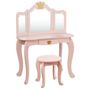Kids Makeup Dressing Table with Tri-folding Mirror and Stool-Pink-Kids Vanities-DECOROLALA