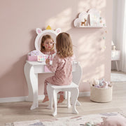 Kids Makeup Vanity Set with Stool and Mirror - Pink Unicorn-Toys & Games > Toddler & Kids Furniture > Kids Bedroom Furniture-DECOROLALA