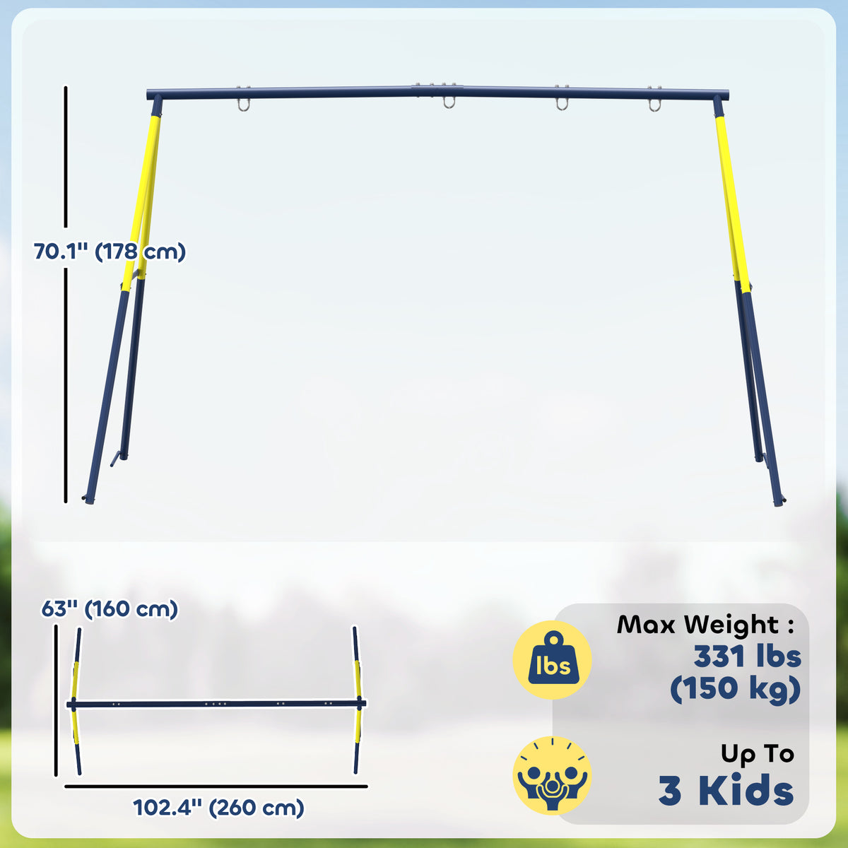 Kids Swing Set, Heavy Duty Metal 2 Seat Swing Stand Set with Ground Stakes, Supports 150 kg, Indoor Outdoor, Blue-Toys & Games > Kids Outdoor Play > Gym Sets & Swings-DECOROLALA