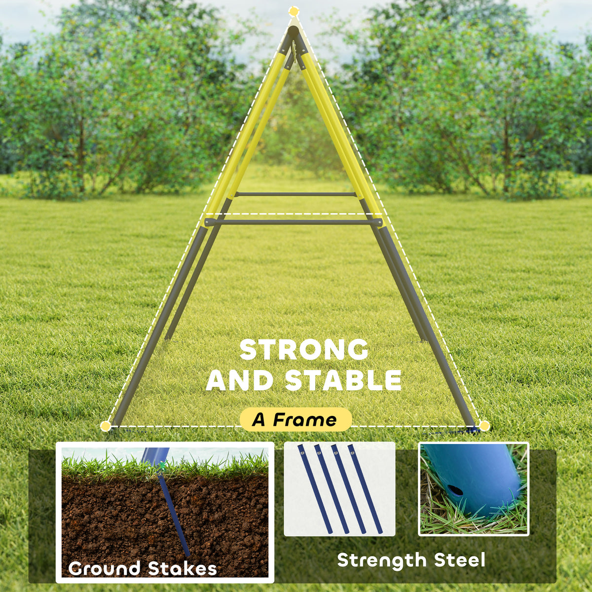 Kids Swing Set, Heavy Duty Metal 2 Seat Swing Stand Set with Ground Stakes, Supports 150 kg, Indoor Outdoor, Blue-Toys & Games > Kids Outdoor Play > Gym Sets & Swings-DECOROLALA