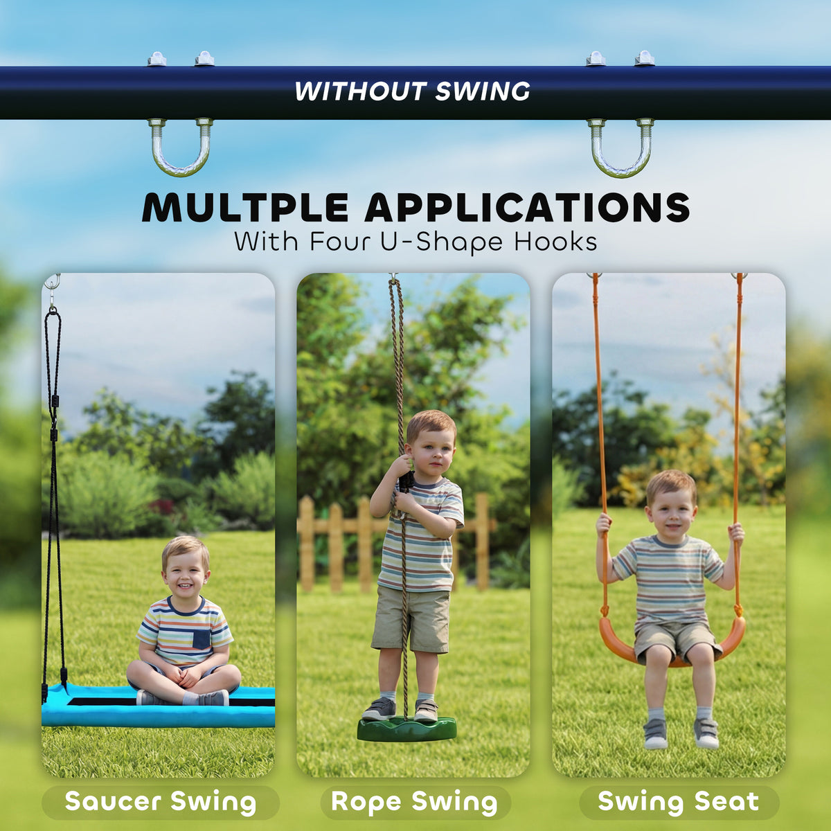 Kids Swing Set, Heavy Duty Metal 2 Seat Swing Stand Set with Ground Stakes, Supports 150 kg, Indoor Outdoor, Blue-Toys & Games > Kids Outdoor Play > Gym Sets & Swings-DECOROLALA