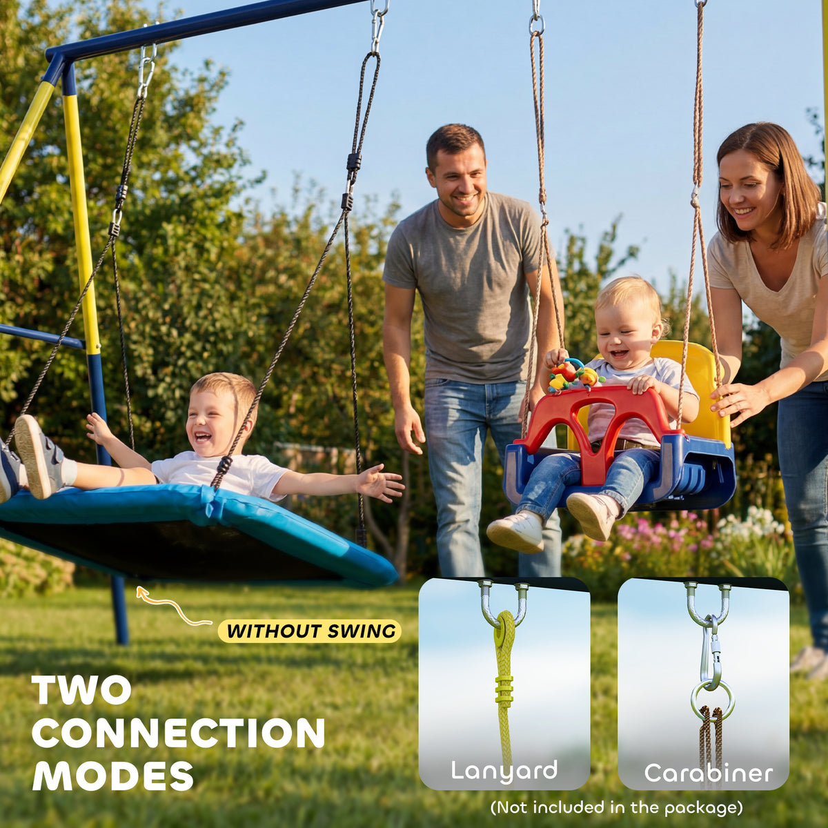Kids Swing Set, Heavy Duty Metal 2 Seat Swing Stand Set with Ground Stakes, Supports 150 kg, Indoor Outdoor, Blue-Toys & Games > Kids Outdoor Play > Gym Sets & Swings-DECOROLALA
