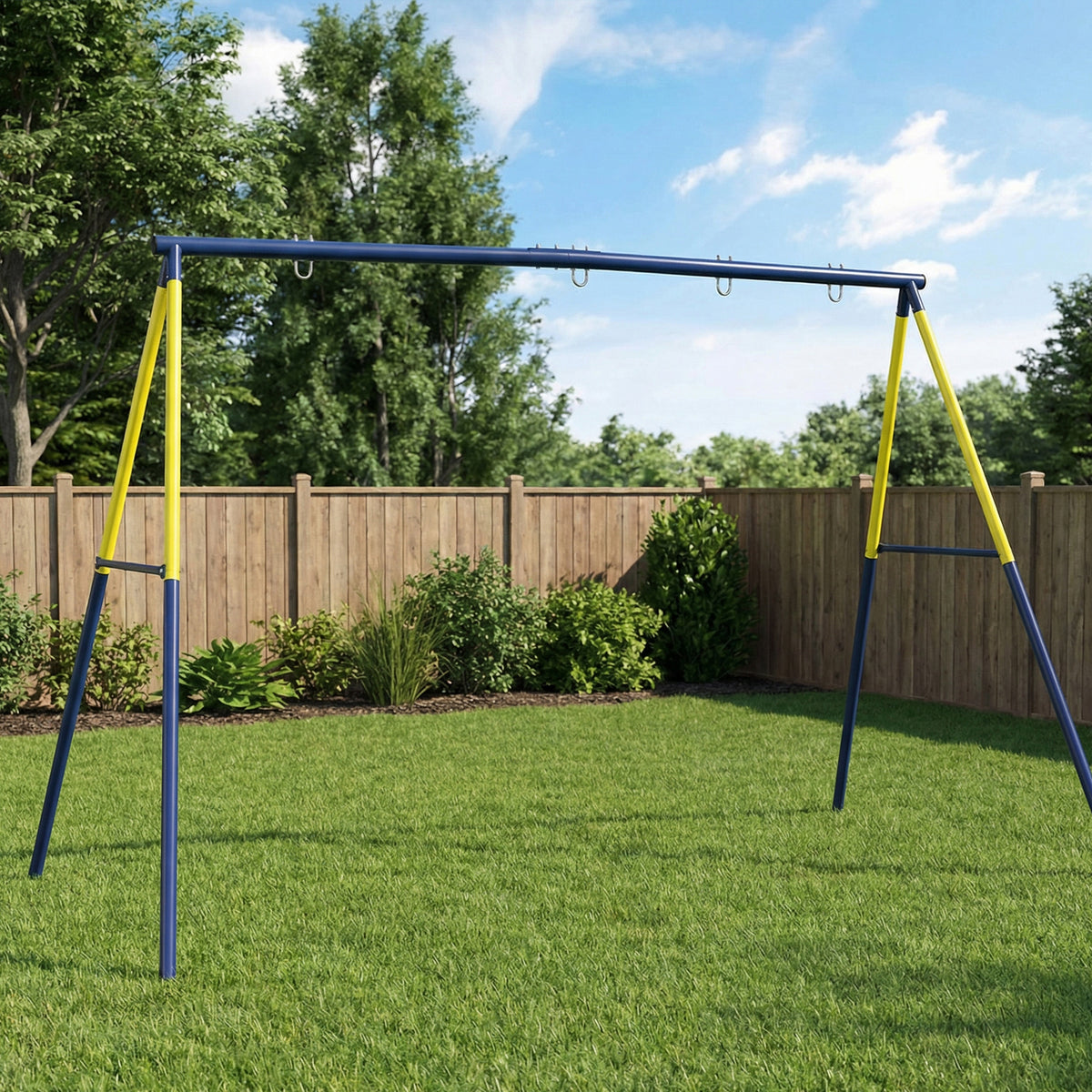 Kids Swing Set, Heavy Duty Metal 2 Seat Swing Stand Set with Ground Stakes, Supports 150 kg, Indoor Outdoor, Blue-Toys & Games > Kids Outdoor Play > Gym Sets & Swings-DECOROLALA