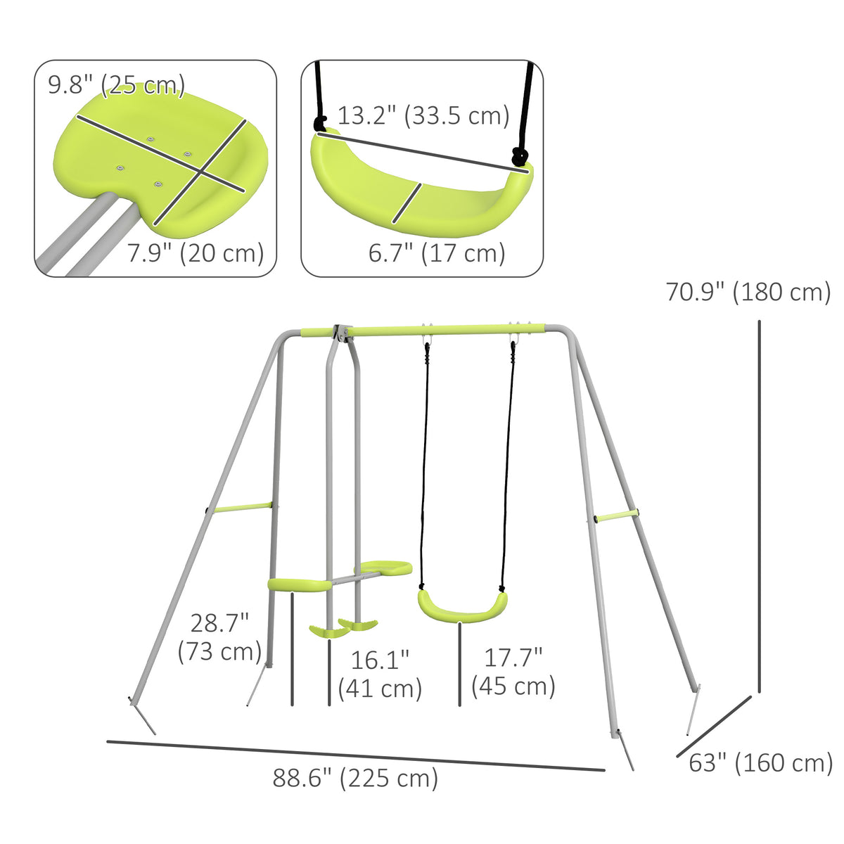 Swing Set for Kids, Heavy Duty A-Frame Metal Swing Frame with Glider, Swing Seat, Ground Stakes for Backyard, Green-Toys & Games > Kids Outdoor Play > Gym Sets & Swings-DECOROLALA