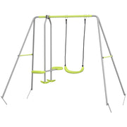 Swing Set for Kids, Heavy Duty A-Frame Metal Swing Frame with Glider, Swing Seat, Ground Stakes for Backyard, Green-Toys & Games > Kids Outdoor Play > Gym Sets & Swings-DECOROLALA